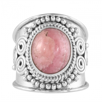 Bohemian sterling silver rhodochrosite gemstone ring